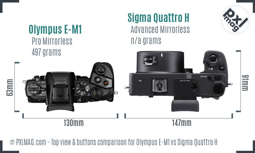 Olympus E-M1 vs Sigma Quattro H top view buttons comparison