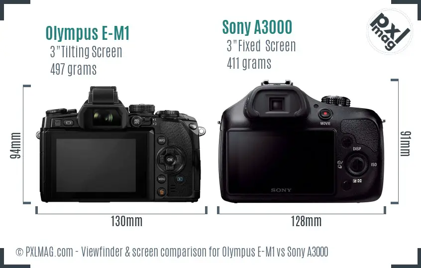 Olympus E-M1 vs Sony A3000 Screen and Viewfinder comparison Olympus E-M1 vs Sony A3000 Screen and Viewfinder comparison