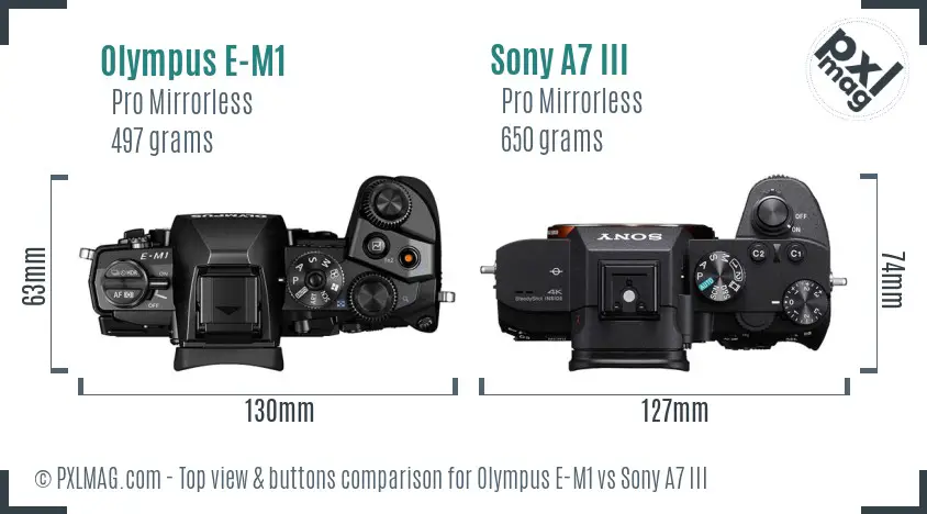 Olympus E-M1 vs Sony A7 III top view buttons comparison