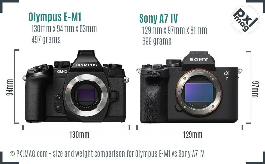 Olympus E-M1 vs Sony A7 IV size comparison
