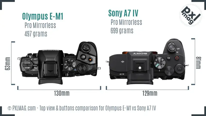 Olympus E-M1 vs Sony A7 IV top view buttons comparison