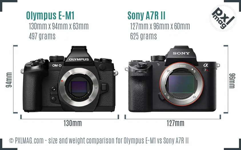 Olympus E-M1 vs Sony A7R II size comparison