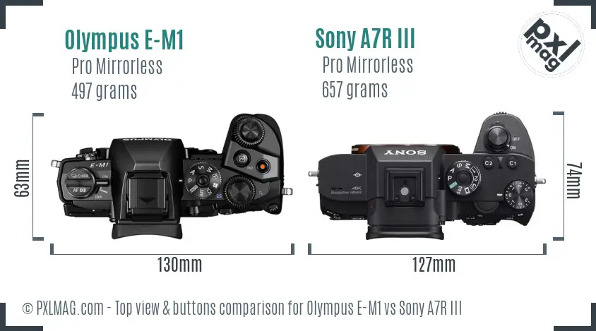 Olympus E-M1 vs Sony A7R III top view buttons comparison