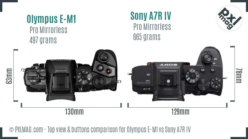 Olympus E-M1 vs Sony A7R IV top view buttons comparison