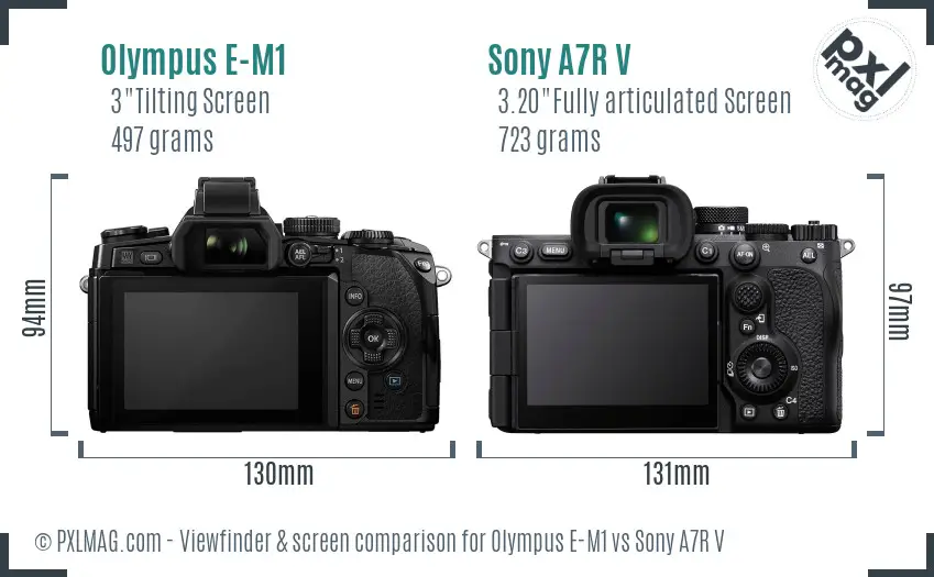 Olympus E-M1 vs Sony A7R V Screen and Viewfinder comparison