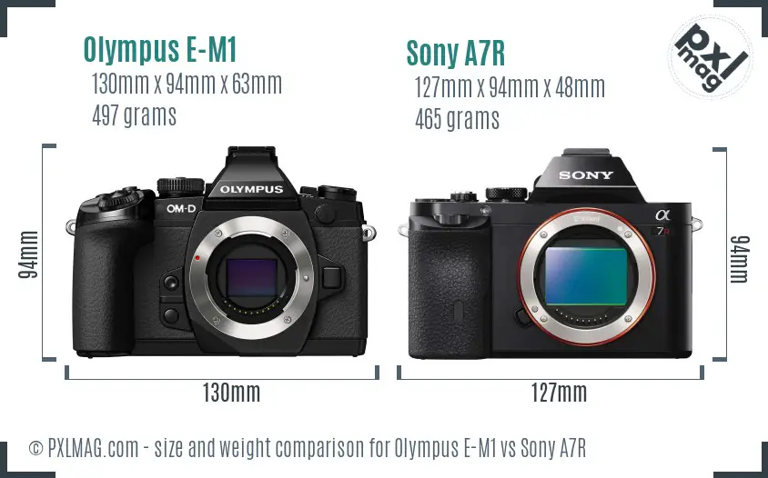 Olympus E-M1 vs Sony A7R size comparison