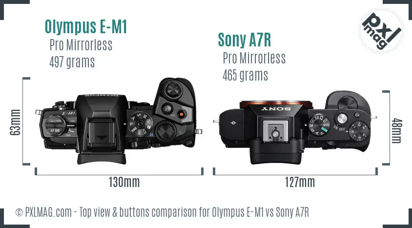 Olympus E-M1 vs Sony A7R top view buttons comparison