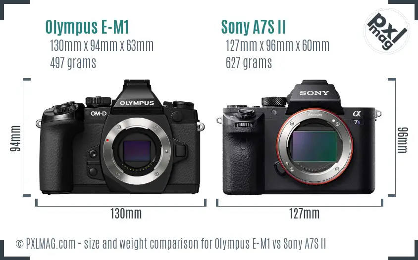 Olympus E-M1 vs Sony A7S II size comparison