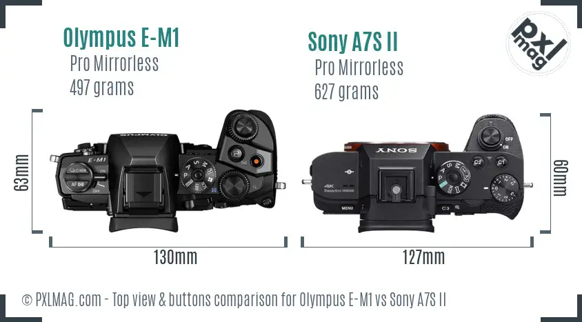 Olympus E-M1 vs Sony A7S II top view buttons comparison