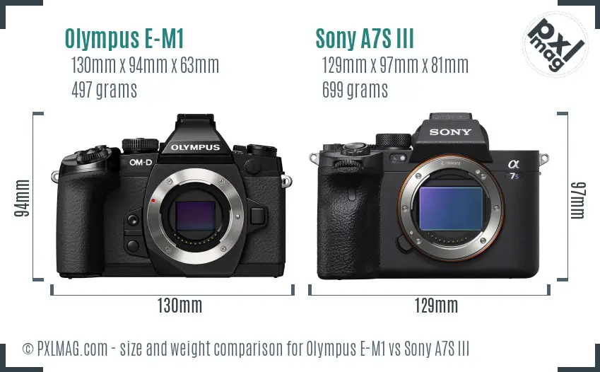 Olympus E-M1 vs Sony A7S III size comparison