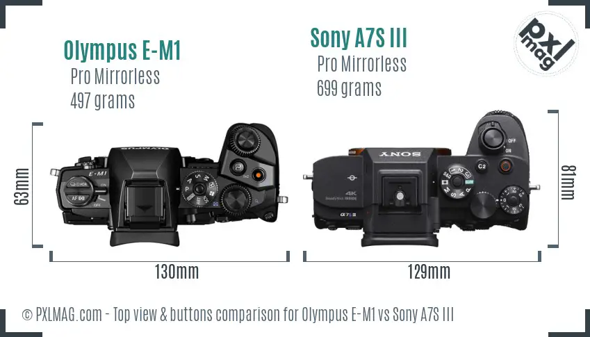 Olympus E-M1 vs Sony A7S III top view buttons comparison