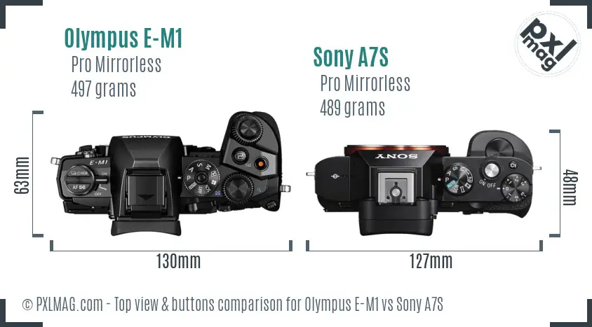 Olympus E-M1 vs Sony A7S top view buttons comparison