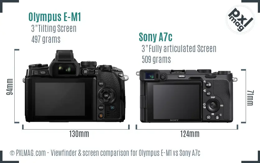 Olympus E-M1 vs Sony A7c Screen and Viewfinder comparison