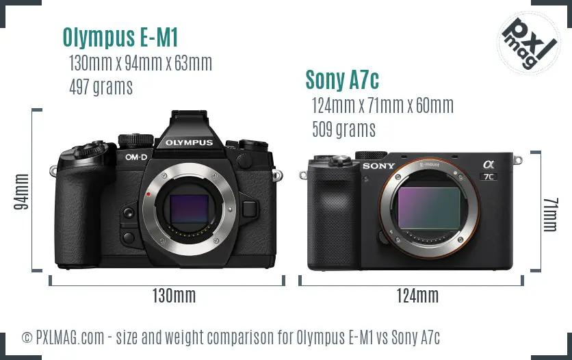 Olympus E-M1 vs Sony A7c size comparison