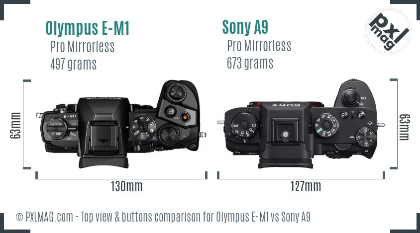Olympus E-M1 vs Sony A9 top view buttons comparison