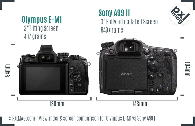Olympus E-M1 vs Sony A99 II Screen and Viewfinder comparison