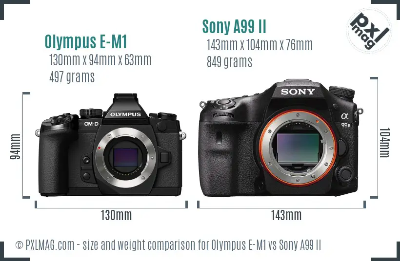 Olympus E-M1 vs Sony A99 II size comparison