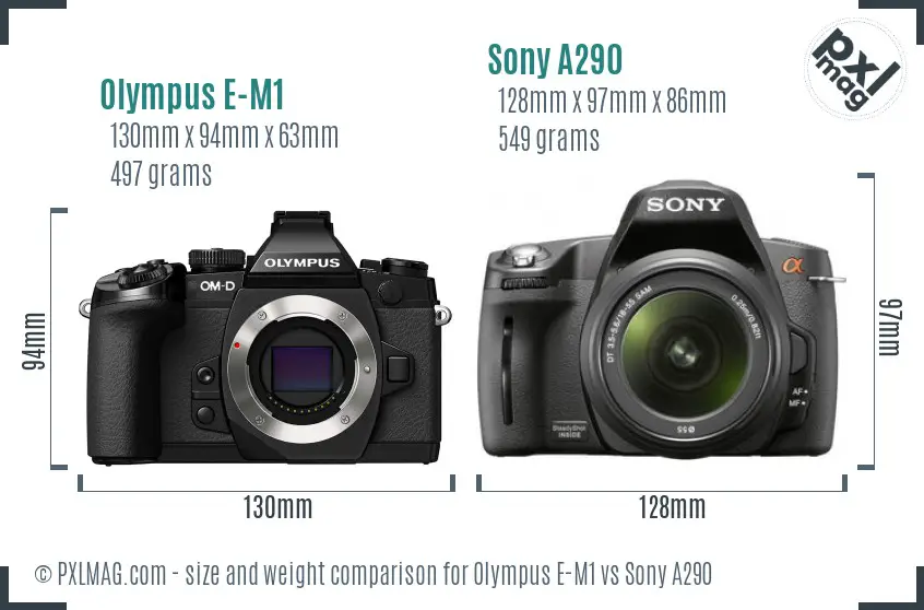 Olympus E-M1 vs Sony A290 size comparison