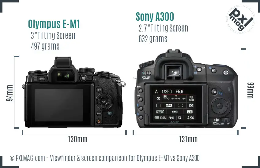 Olympus E-M1 vs Sony A300 Screen and Viewfinder comparison