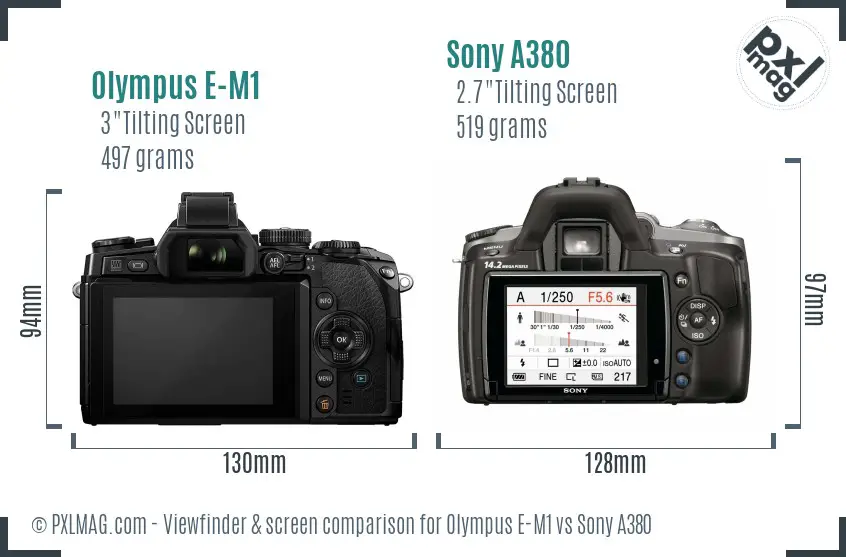 Olympus E-M1 vs Sony A380 Screen and Viewfinder comparison