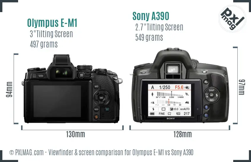 Olympus E-M1 vs Sony A390 Screen and Viewfinder comparison