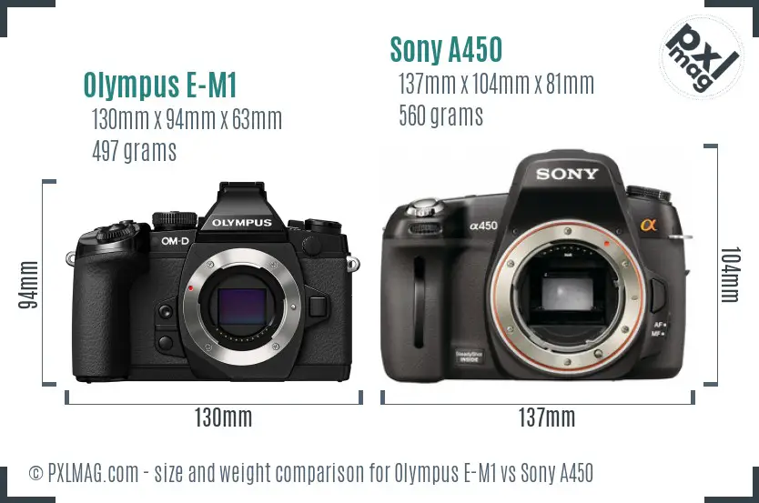 Olympus E-M1 vs Sony A450 size comparison