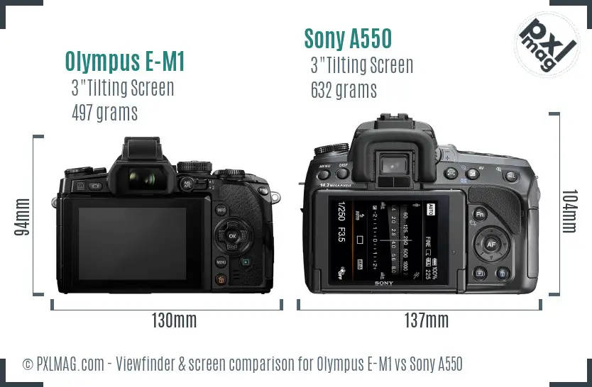 Olympus E-M1 vs Sony A550 Screen and Viewfinder comparison