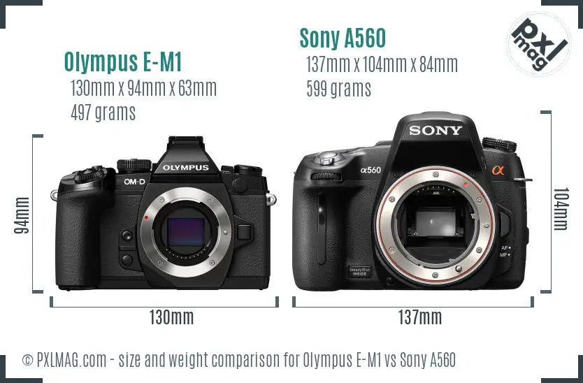 Olympus E-M1 vs Sony A560 size comparison