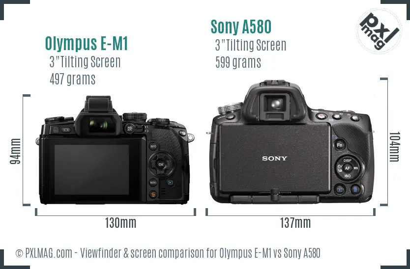 Olympus E-M1 vs Sony A580 Screen and Viewfinder comparison