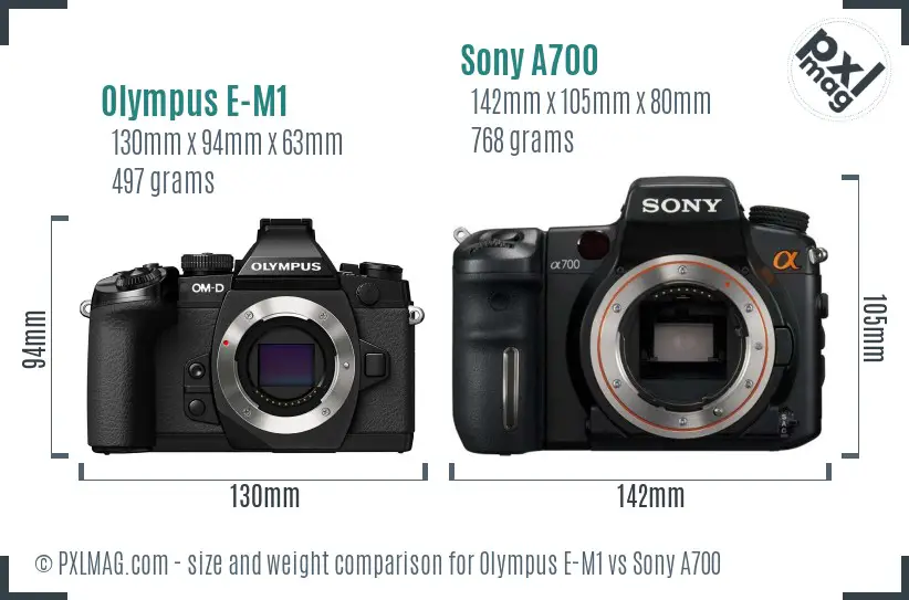 Olympus E-M1 vs Sony A700 size comparison