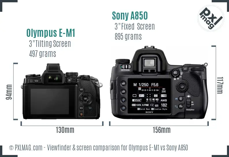 Olympus E-M1 vs Sony A850 Screen and Viewfinder comparison
