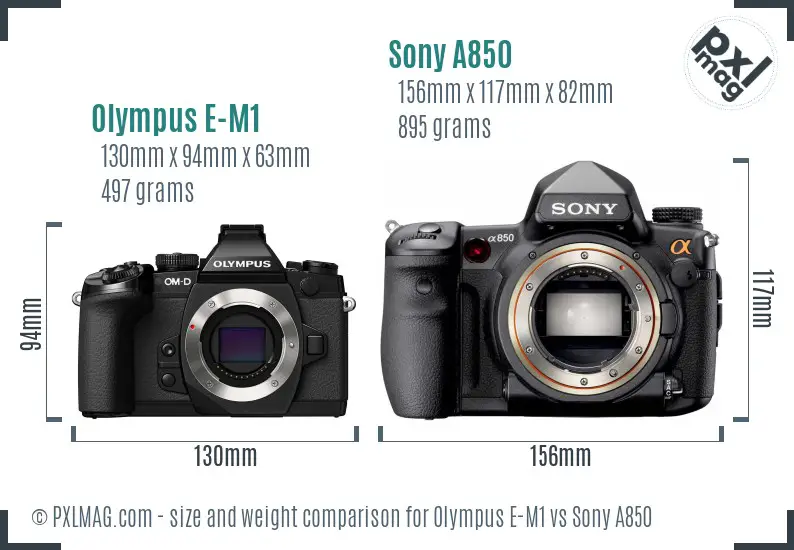 Olympus E-M1 vs Sony A850 size comparison
