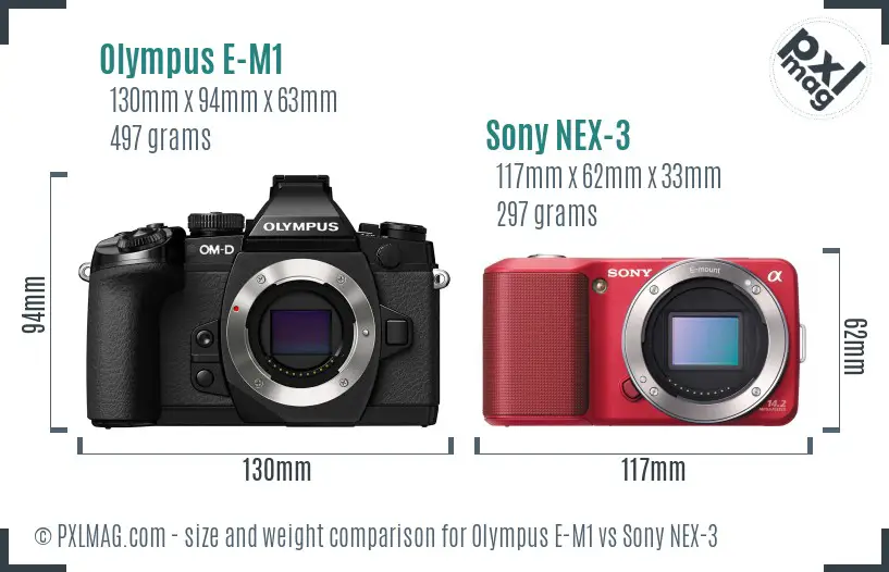 Olympus E-M1 vs Sony NEX-3 size comparison