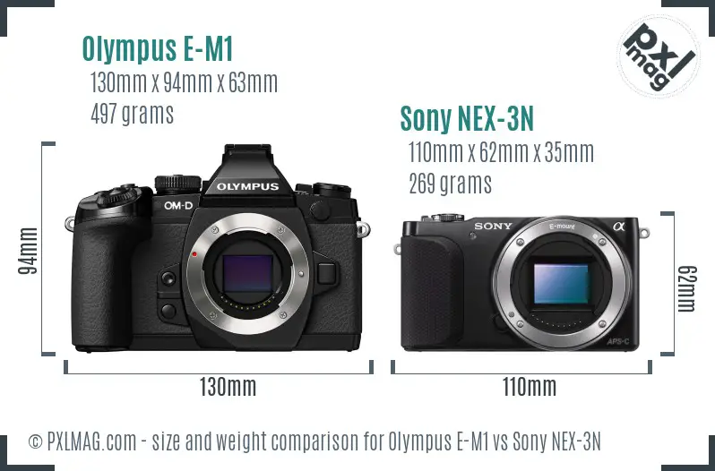 Olympus E-M1 vs Sony NEX-3N size comparison Olympus E-M1 vs Sony NEX-3N size comparison