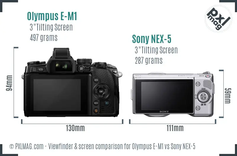 Olympus E-M1 vs Sony NEX-5 Screen and Viewfinder comparison