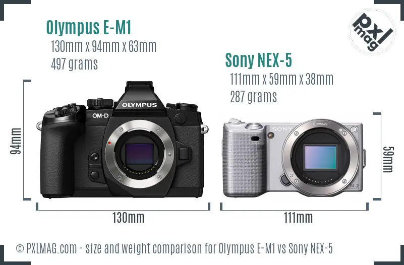 Olympus E-M1 vs Sony NEX-5 size comparison
