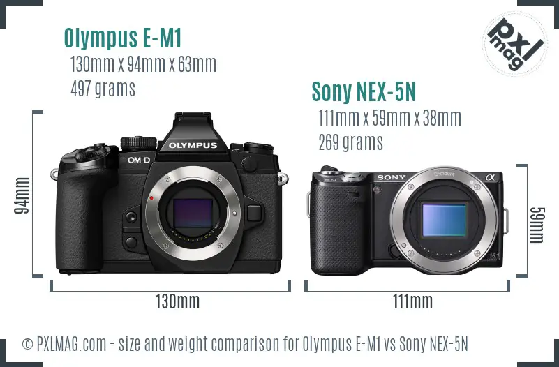 Olympus E-M1 vs Sony NEX-5N size comparison