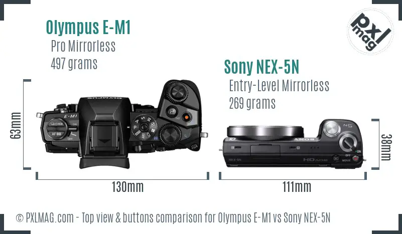 Olympus E-M1 vs Sony NEX-5N top view buttons comparison