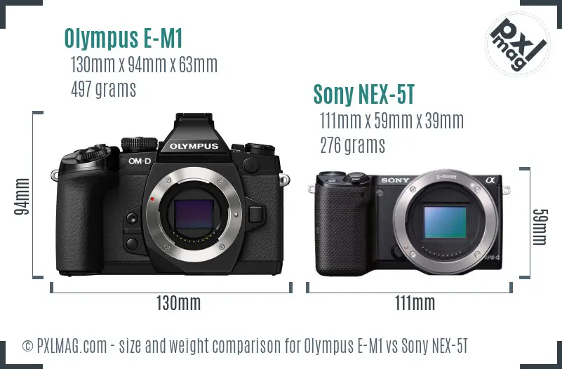 Olympus E-M1 vs Sony NEX-5T size comparison