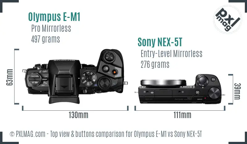 Olympus E-M1 vs Sony NEX-5T top view buttons comparison