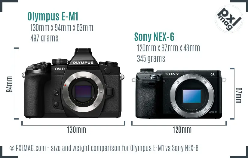 Olympus E-M1 vs Sony NEX-6 size comparison