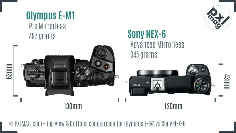 Olympus E-M1 vs Sony NEX-6 top view buttons comparison