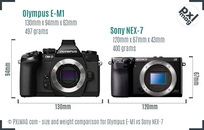 Olympus E-M1 vs Sony NEX-7 size comparison