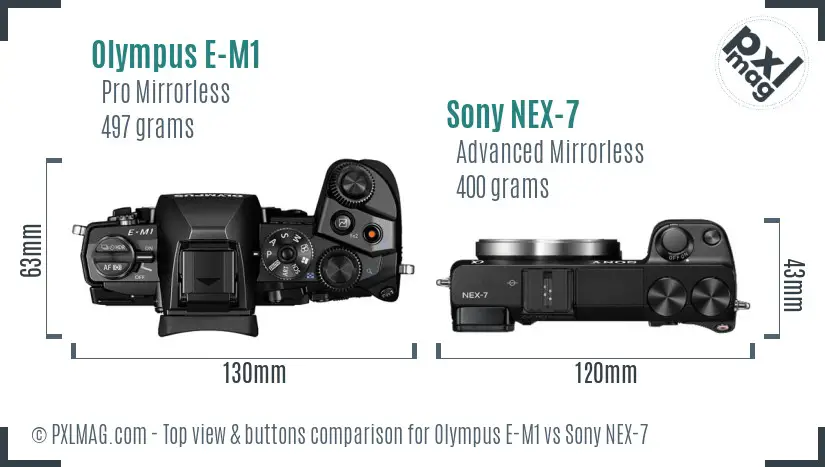 Olympus E-M1 vs Sony NEX-7 top view buttons comparison