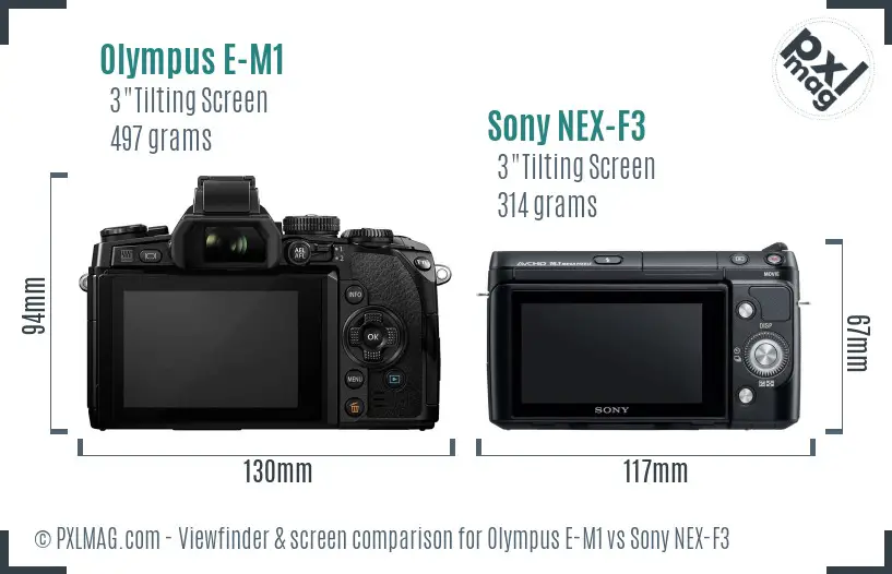 Olympus E-M1 vs Sony NEX-F3 Screen and Viewfinder comparison