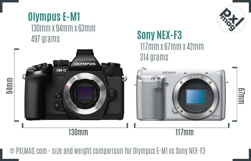 Olympus E-M1 vs Sony NEX-F3 size comparison