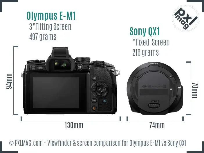 Olympus E-M1 vs Sony QX1 Screen and Viewfinder comparison