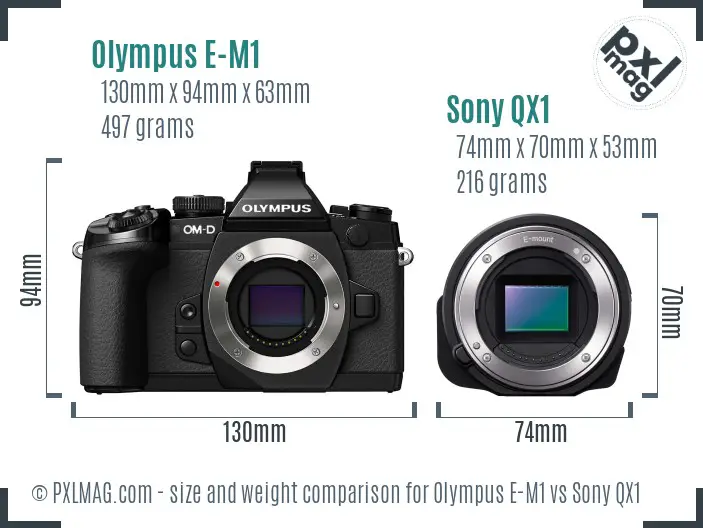 Olympus E-M1 vs Sony QX1 size comparison