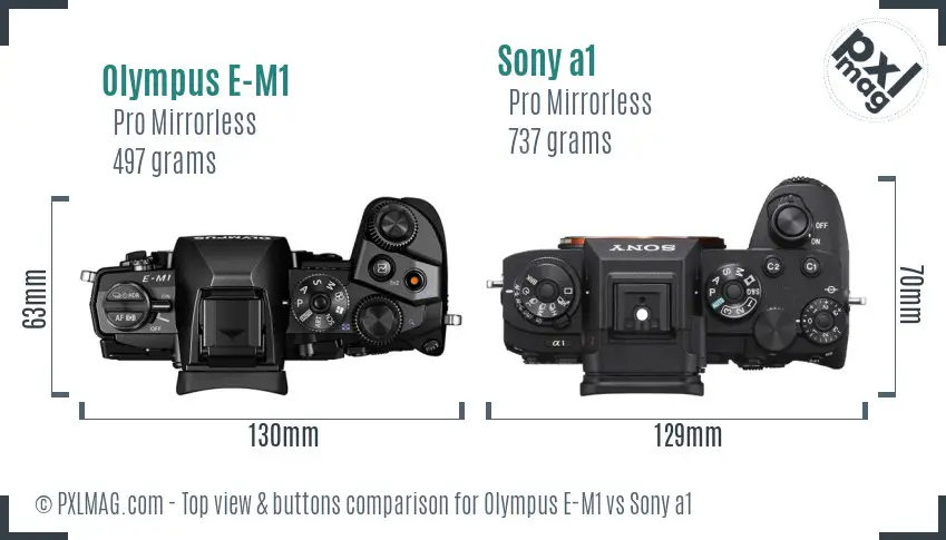 Olympus E-M1 vs Sony a1 top view buttons comparison