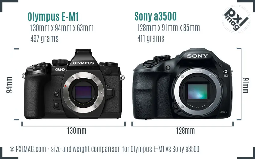 Olympus E-M1 vs Sony a3500 size comparison